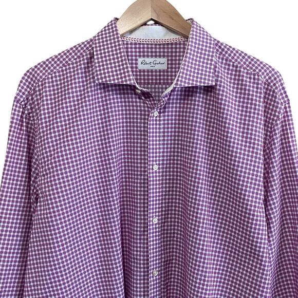 Robert Graham Mens 2XL (47/18.5) Purple White Gingham Textured Button Up Shirt - Picture 2 of 8